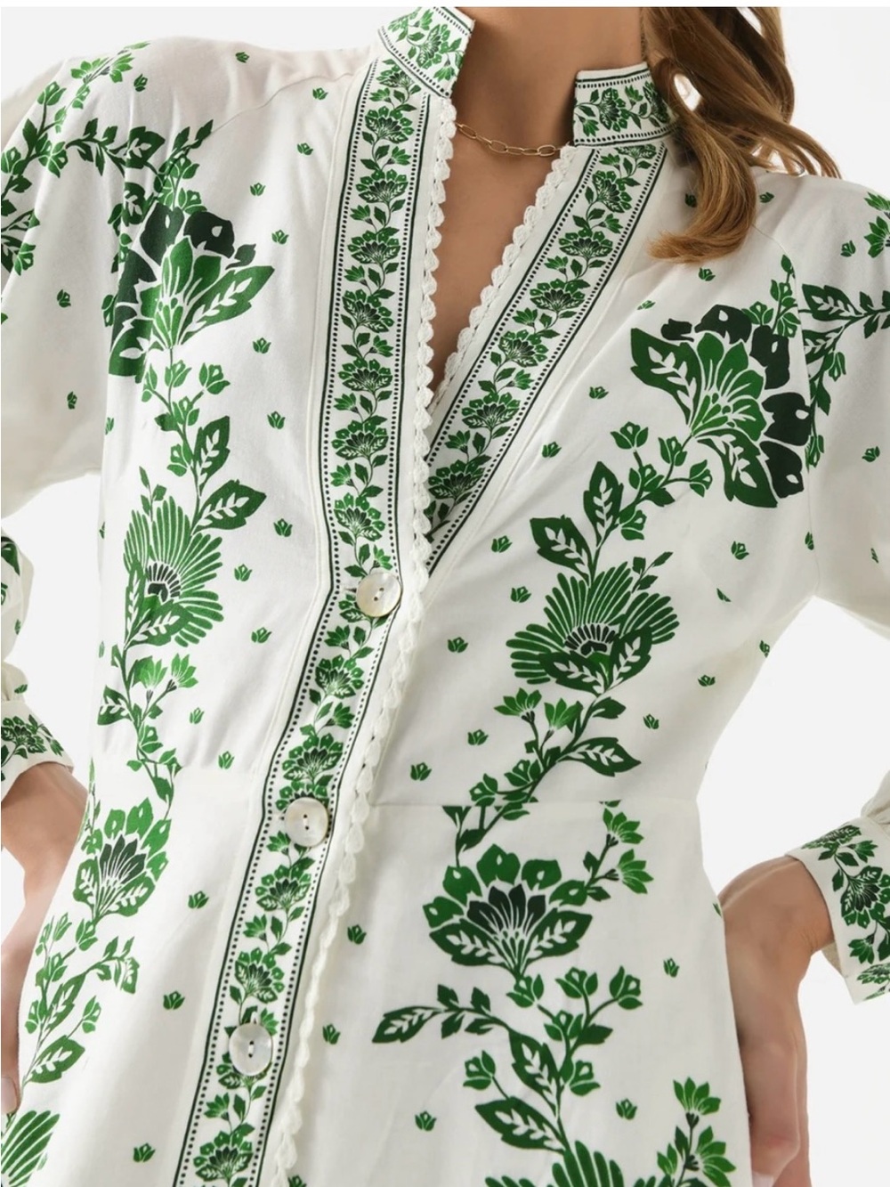 Farm Rio Forest Soul Long Sleeve Green and White Floral Maxi Dress - Picture 8 of 10